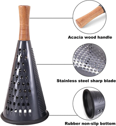 Rallador de queso acero inox triple función mango madera