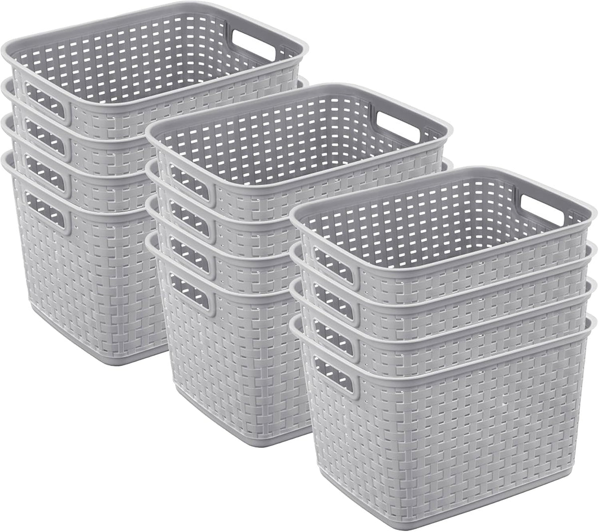 12 Cestas Plástico Estilo Mimbre Gris Cemento Multiusos