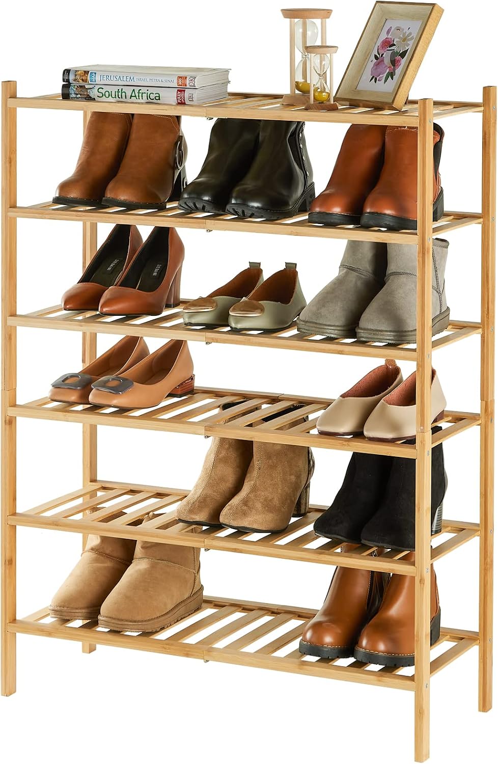 Zapatero bambú 6 niveles apilable dormitorio pasillo