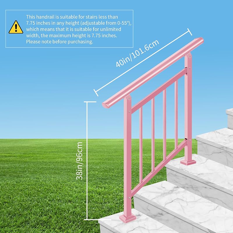 Barandilla escalera metal rosa ajustable 1-3 escalones