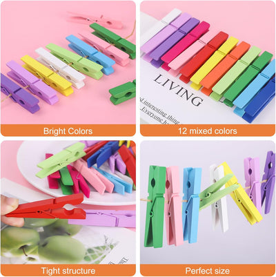 Pinzas madera coloridas 50pzas para ropa y manualidades