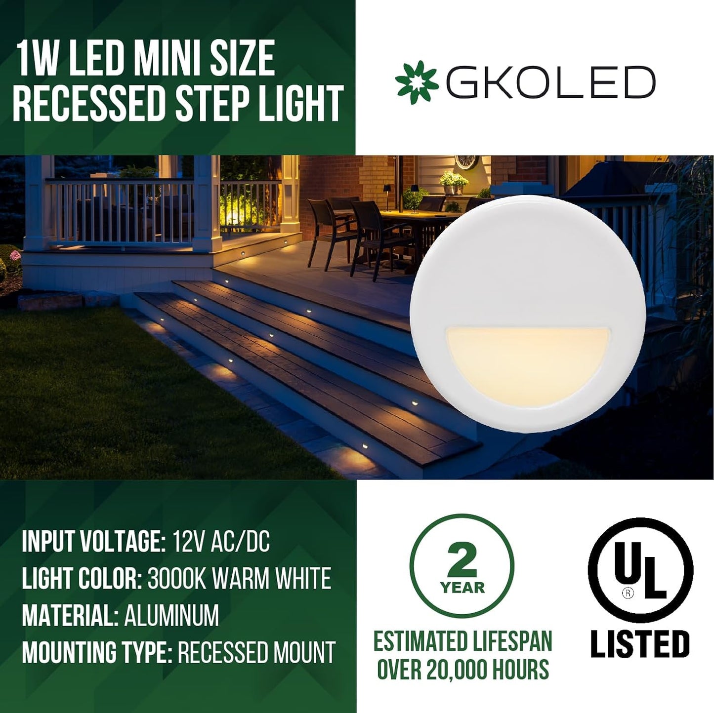 12 Luces LED Mini 12V para Escalones y Barandilla