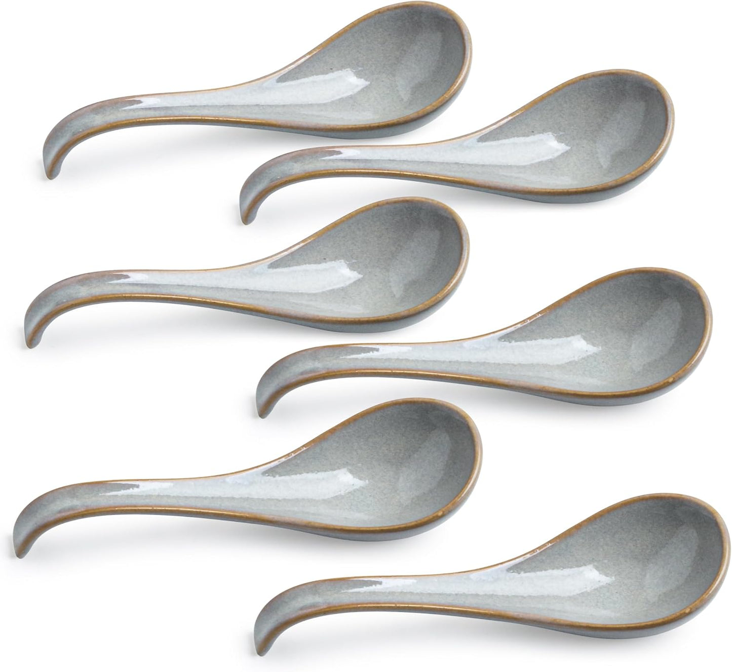 6 Pzas Cucharas Cerámica Japonesas Ramen Mango Largo