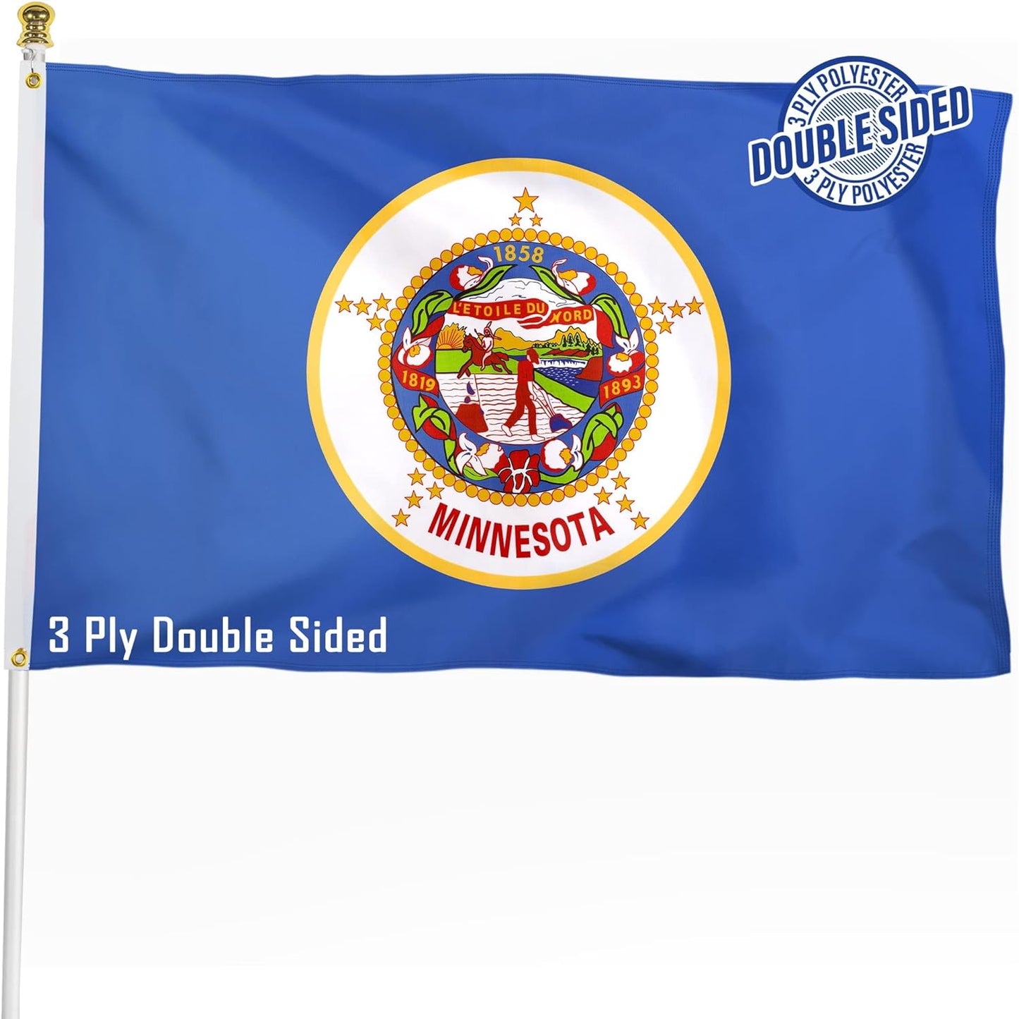 Bandera Minnesota 3x5ft poliéster 3 capas estilo antiguo
