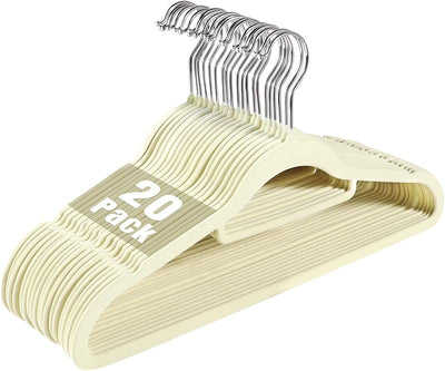 20 Perchas Terciopelo Antiderrap con Gancho Giratorio Beige
