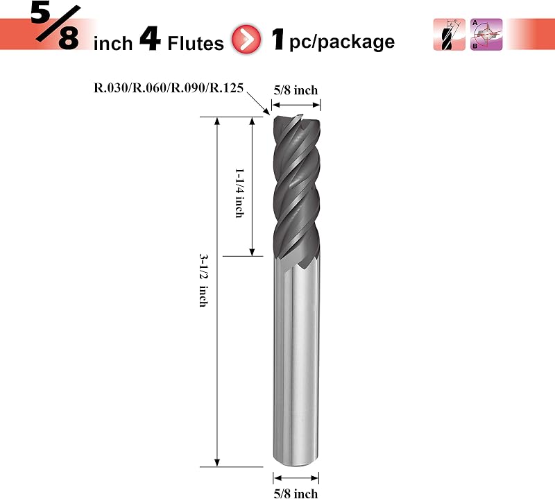 Fresa carburo 4 flautas 5/8" R0.09 para titanio
