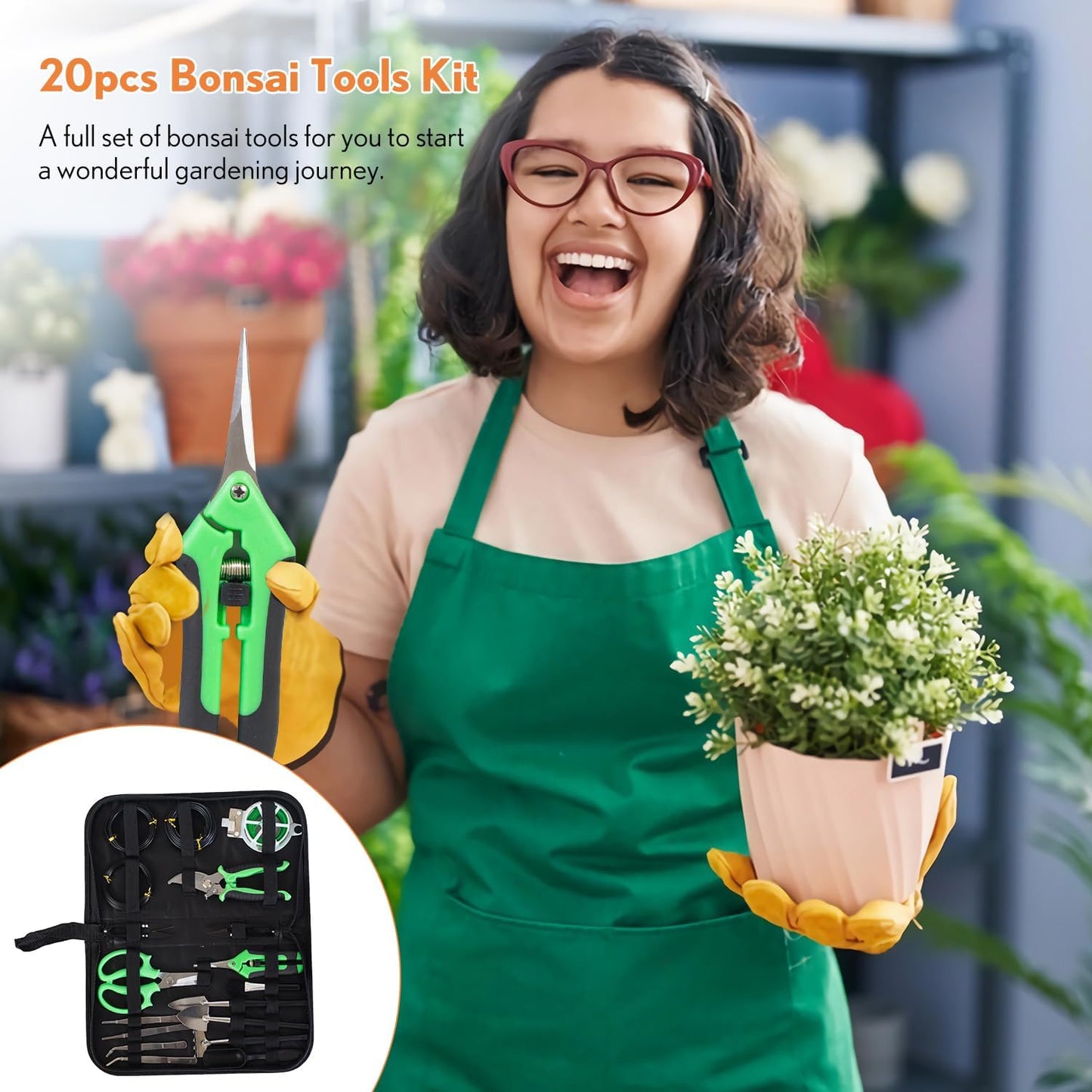 Kit 20 Pzas Herramientas Bonsái Alfombrilla Jardinería