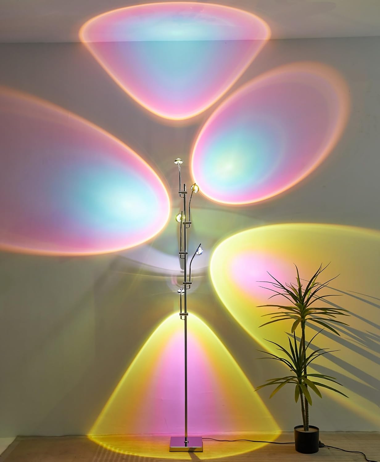 Lámpara pie puesta sol 5 cabezas LED ajustable moderna cromo