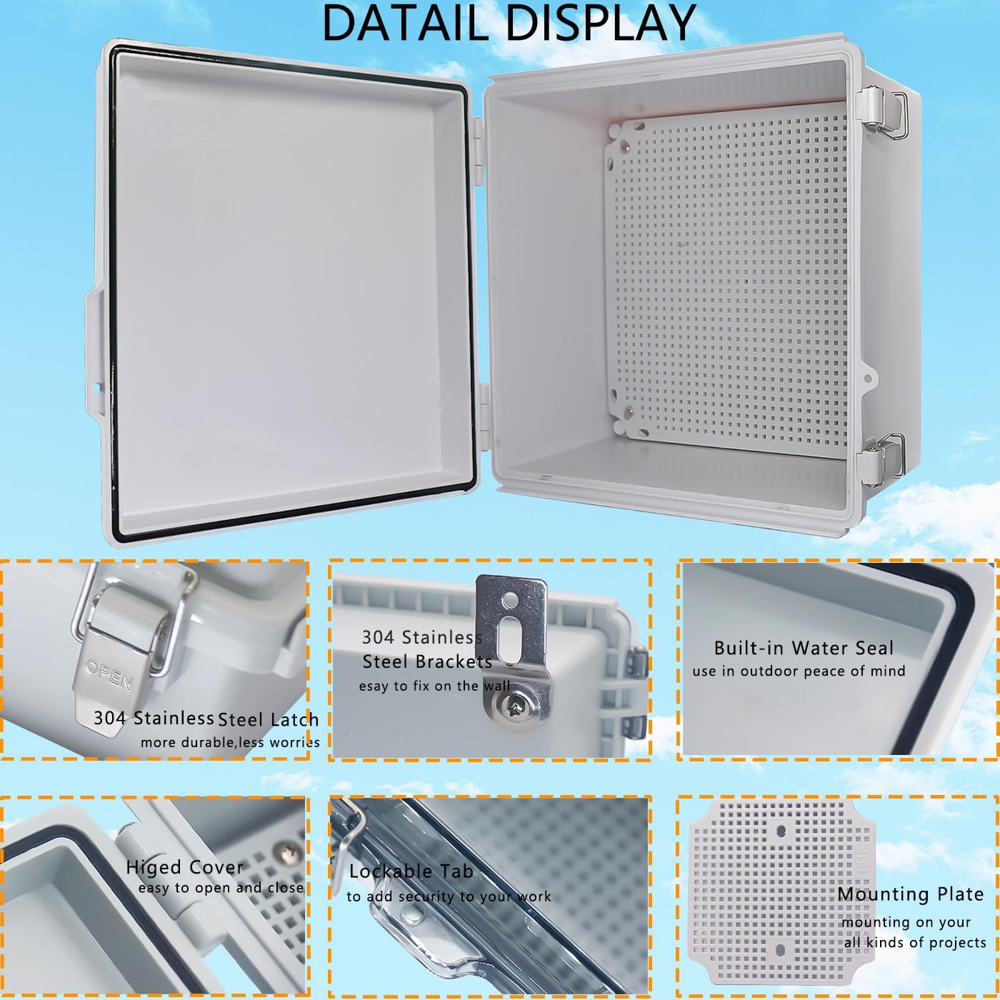 Caja eléctrica plástico ABS con pestillo acero inox
