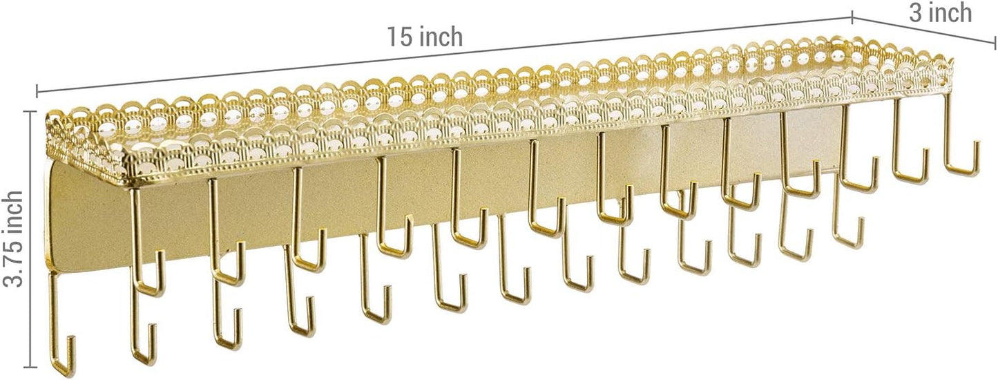Organiz. joyas metal dorado 15" estante 26 ganchos