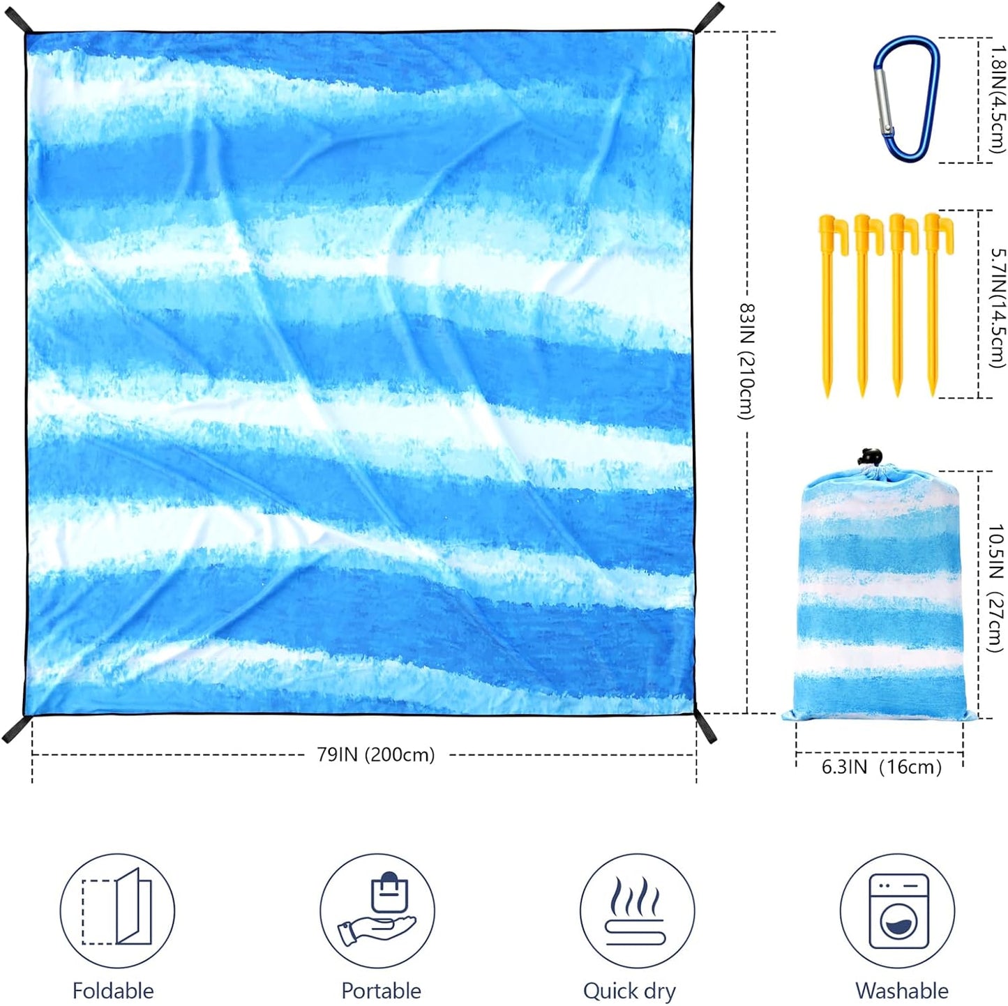 Manta playa impermeable arena 79x83pulg 4 personas