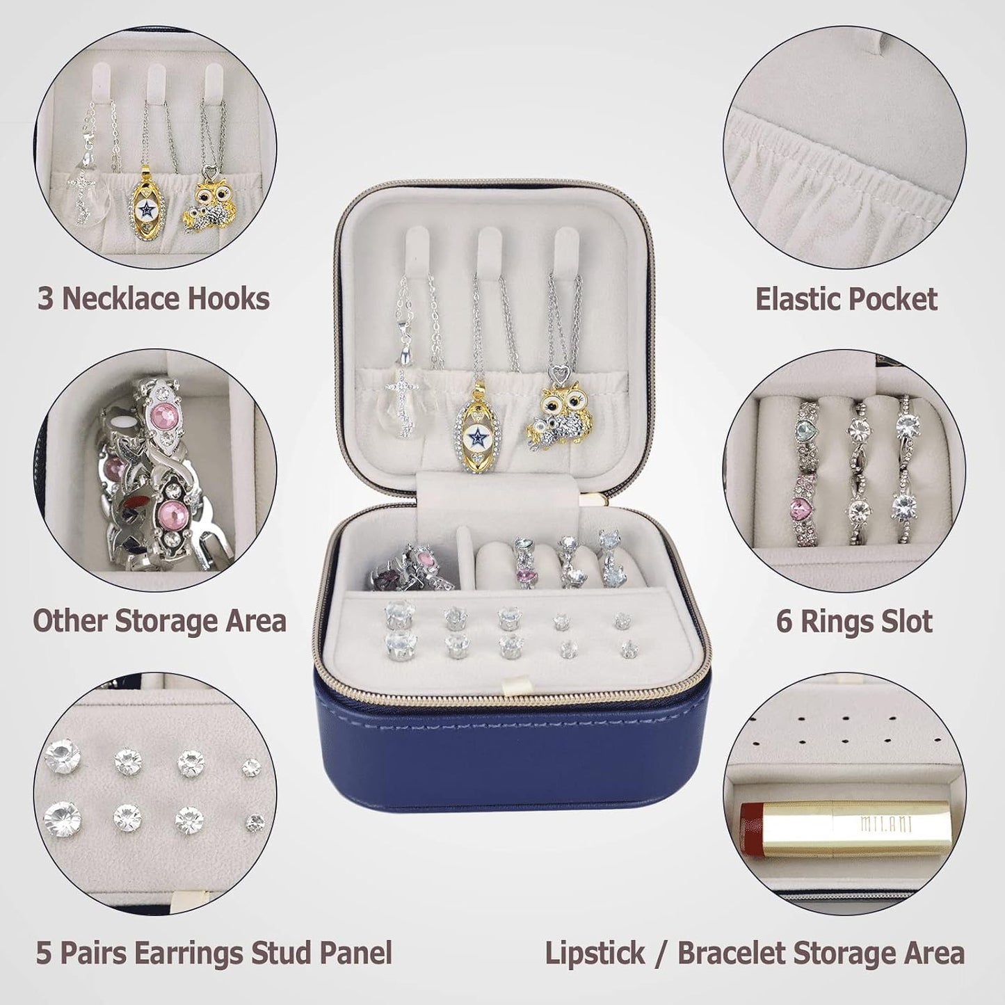 Joyero Mini Portátil para Anillos Collares y Lápiz Labial