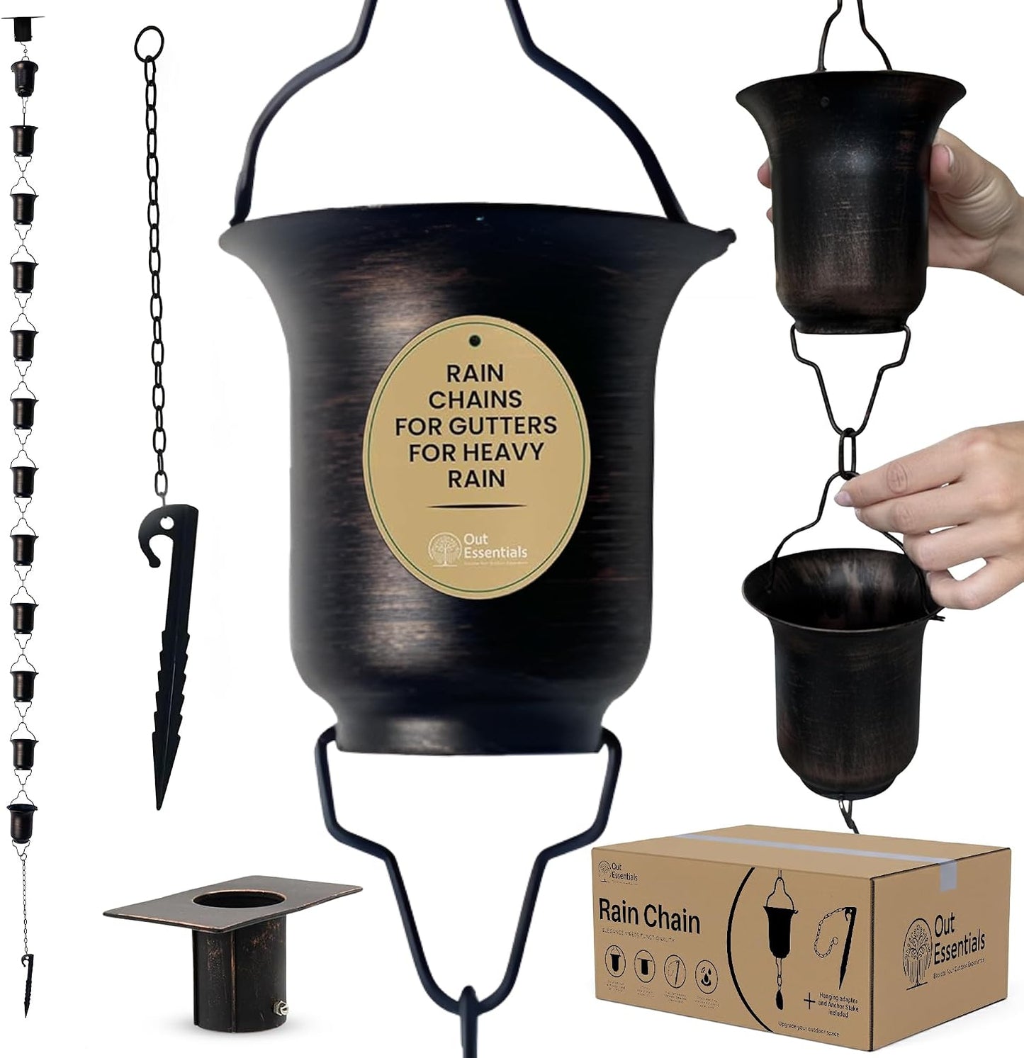 Cadena lluvia cobre 11ft con estaca adaptador