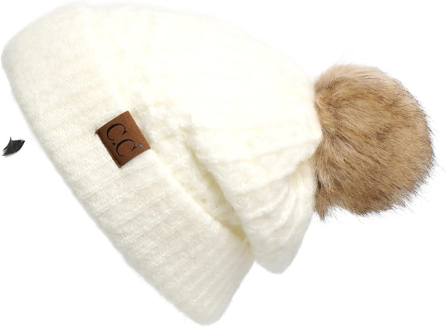 Gorro unisex liso con pompón y ribete