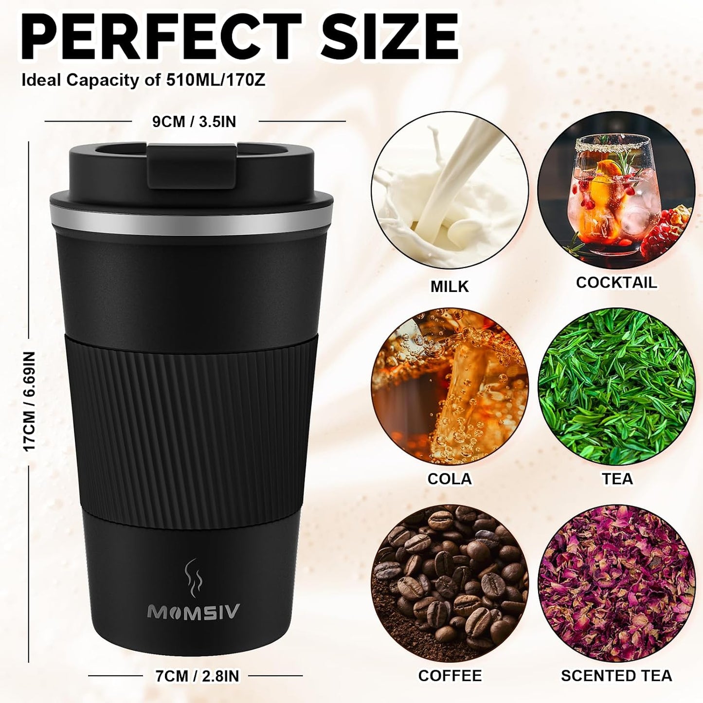Taza viaje 17oz acero inox doble pared térmica reutiliz.