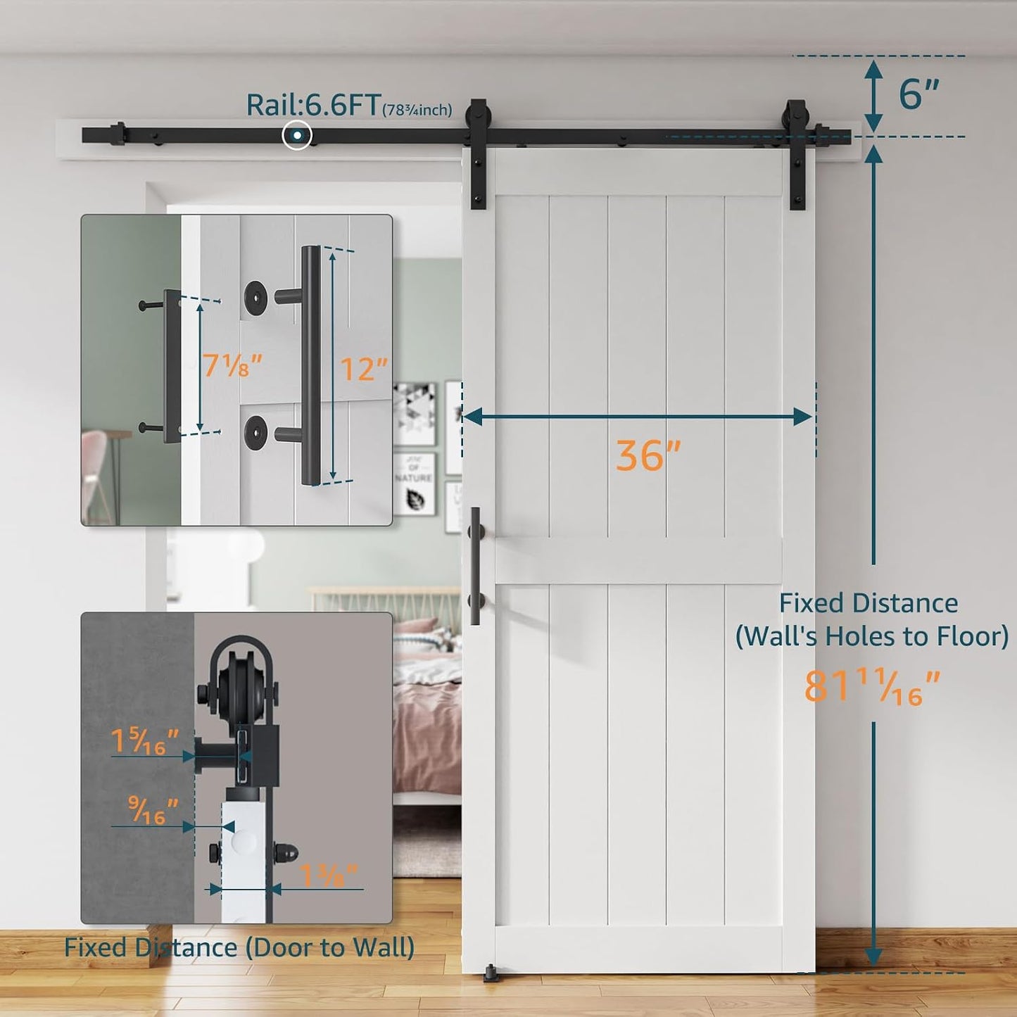 Puerta corredera granero 36x80pulg kit herrajes