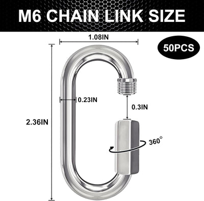 8 Eslabones Cadena M6 Plata 2.36pulg Acero Galvanizado