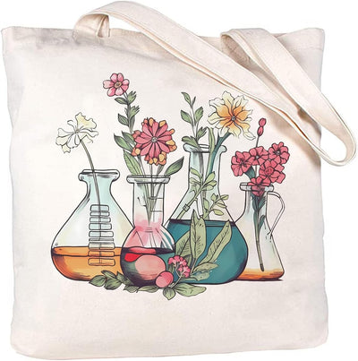 Bolso profesor ciencias con beakers florales