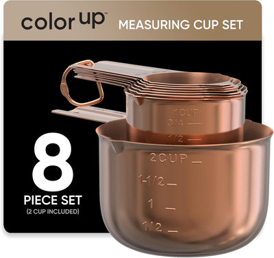 Set 8 Pzas Tazas Medidoras Acero Inox Cobre Preciso Cocina