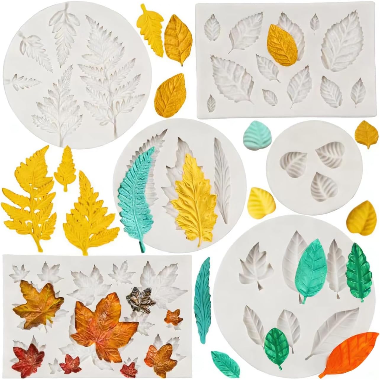 6 Moldes Silicona Hojas para Pasteles Fondant Resina