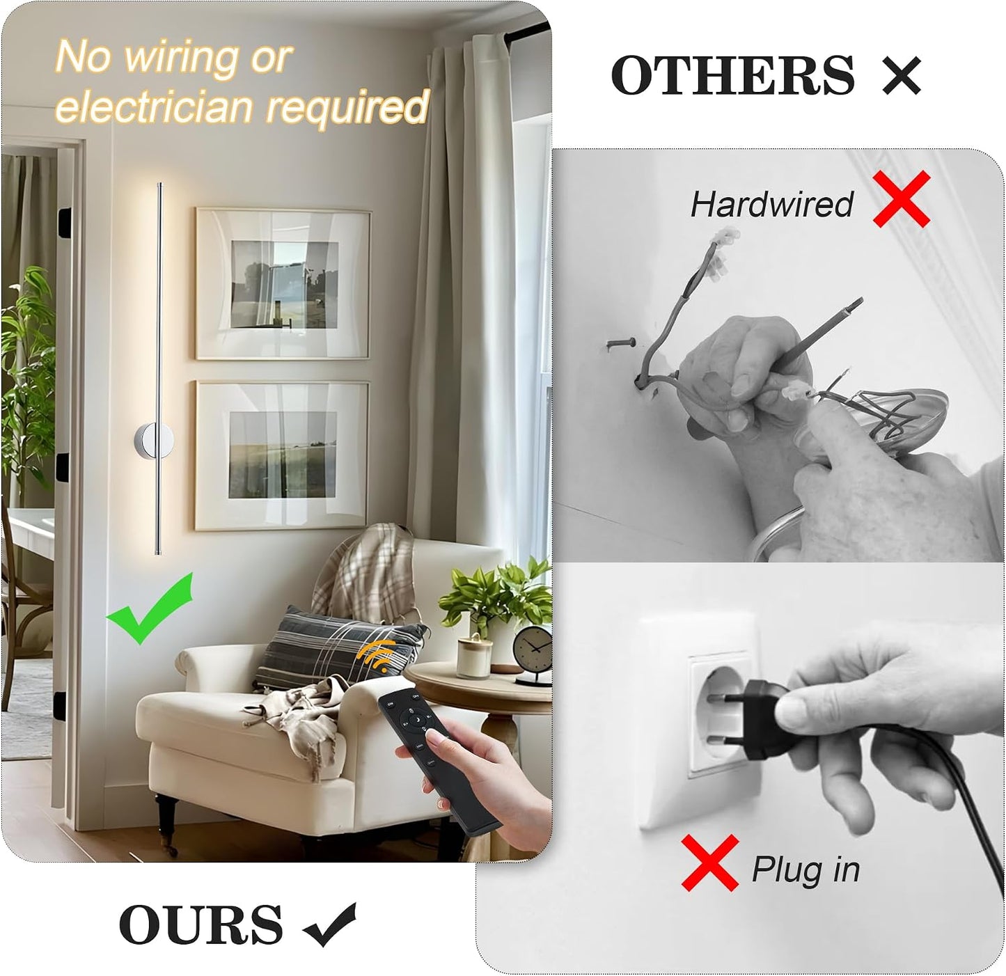 Aplique pared LED inalámbrico recargable con control remoto