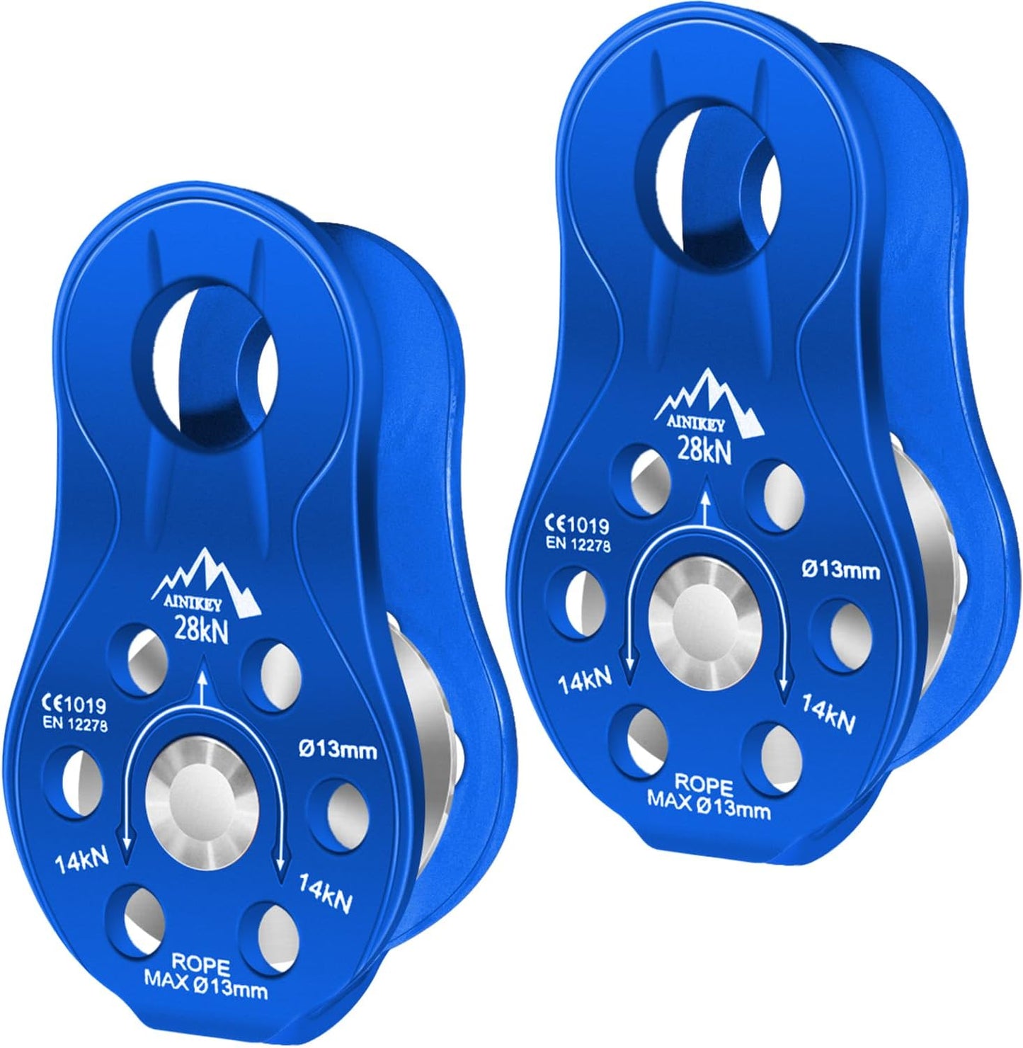 Poleas aluminio 28kn certificadas CE pack 2 azul