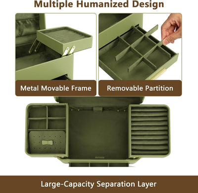 Caja joyas cuero PU 3 capas con cajones gris azulado
