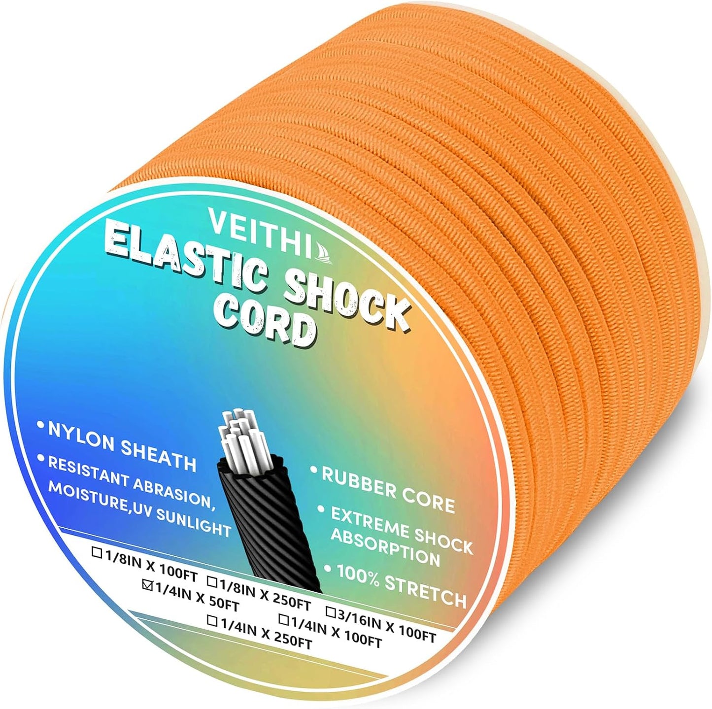Cuerda elástica 1/4pulg x50ft naranja campamento
