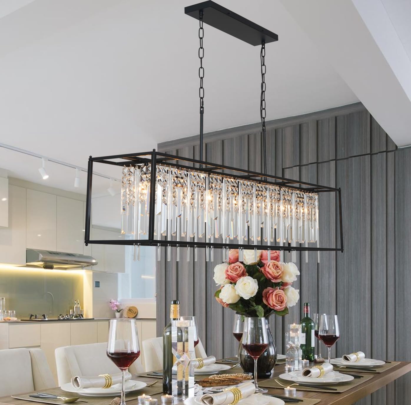 Candelabro industrial negro 39pulg 5 luces isla cocina