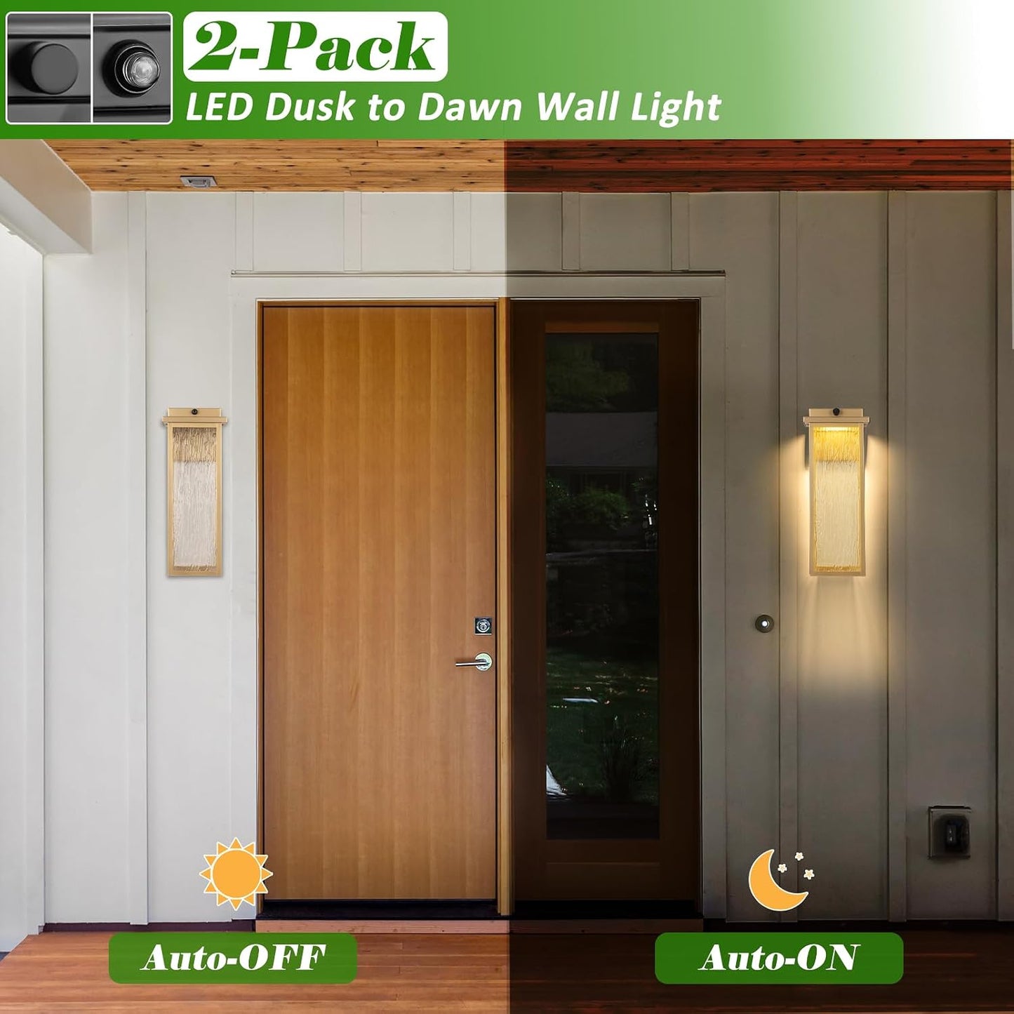 2 Luces LED 16pulg Exteriores Doradas Montaje Pared