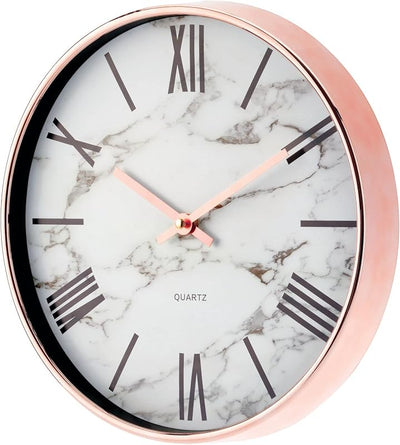 Reloj pared 11.5pulg oro rosa números negros fondo mármol