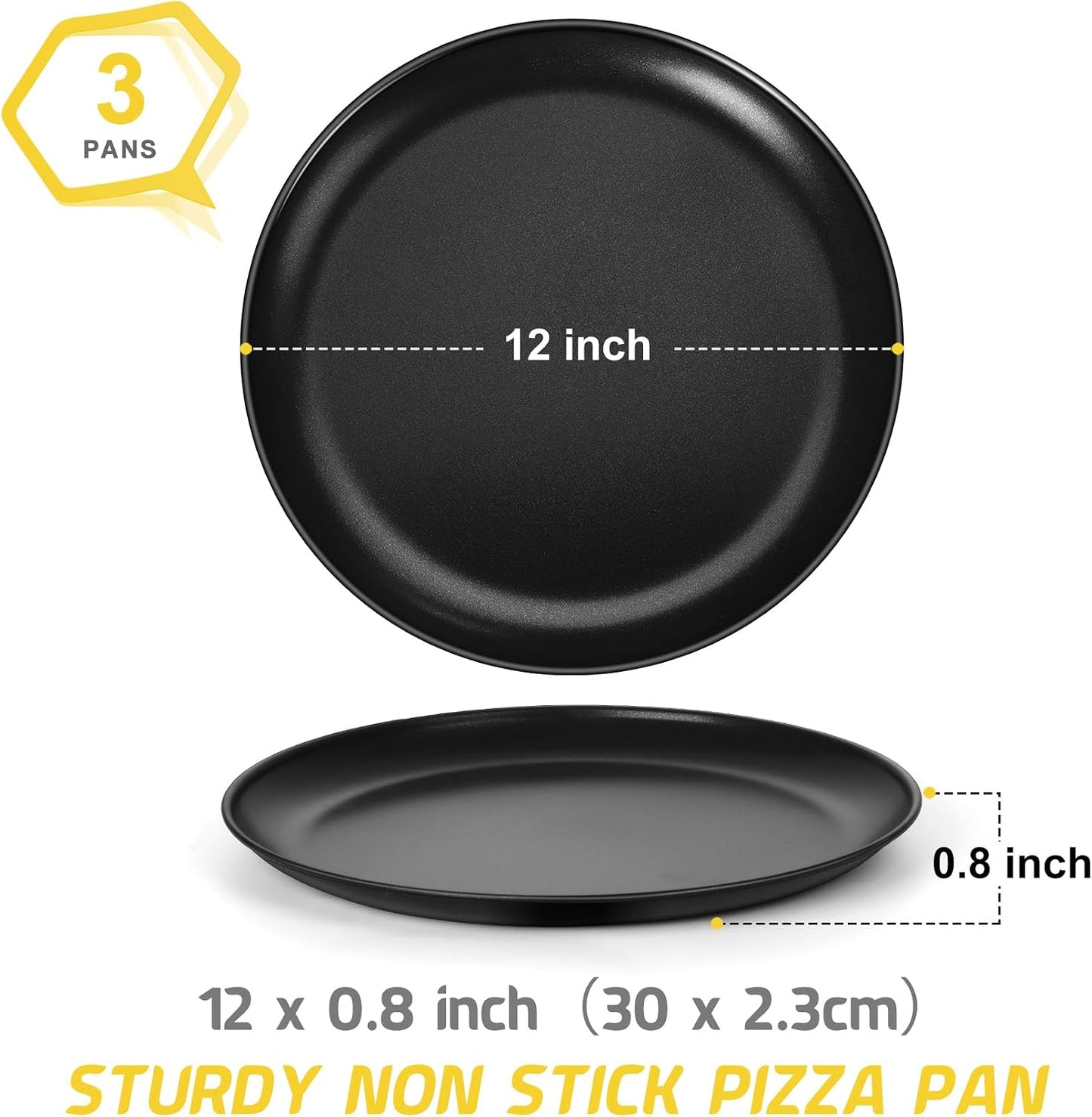 3 Pzas Plato Pizza Acero Inox para Horno Negro