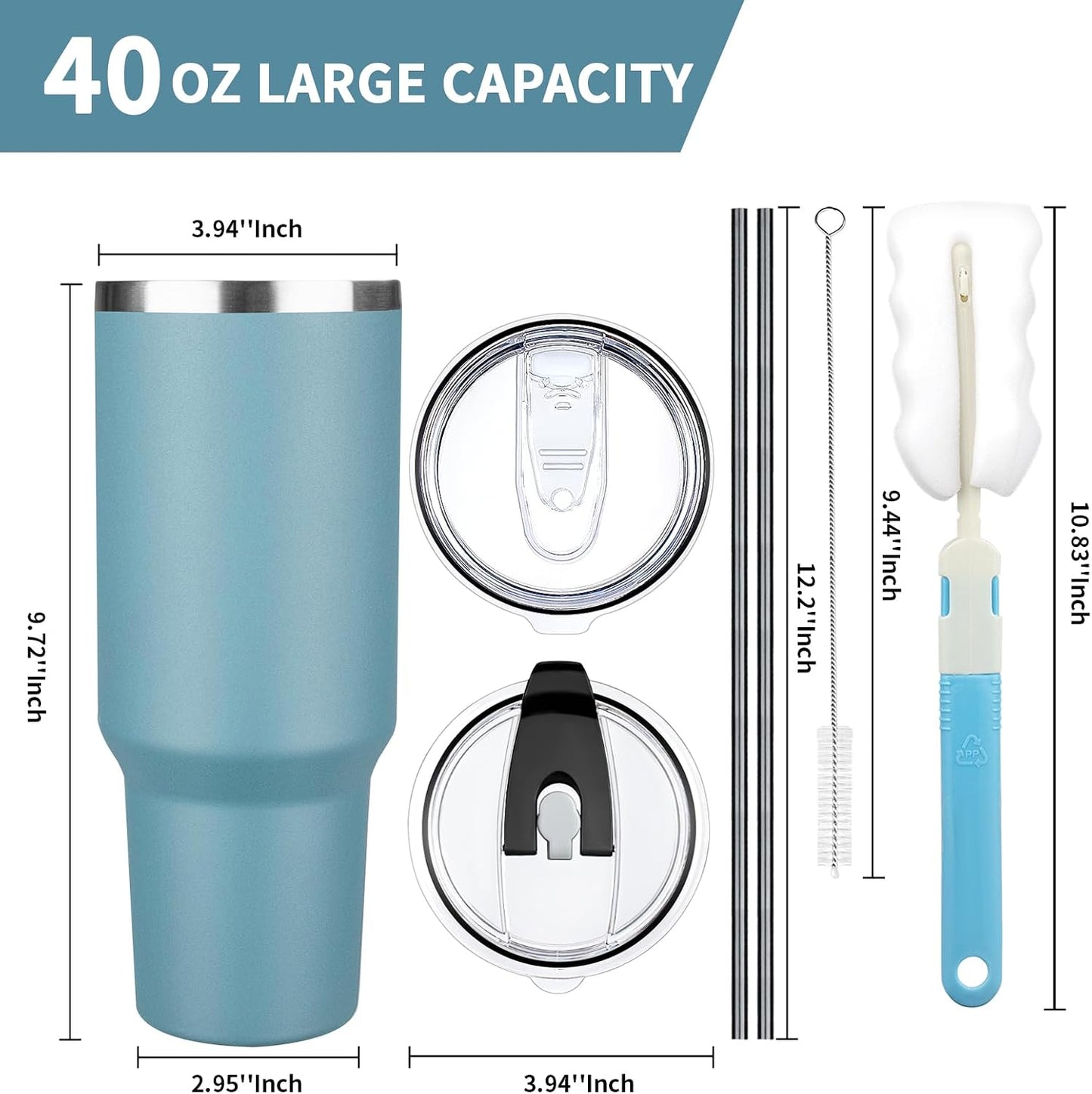 Vaso térmico acero inox 40oz con tapa y pajita