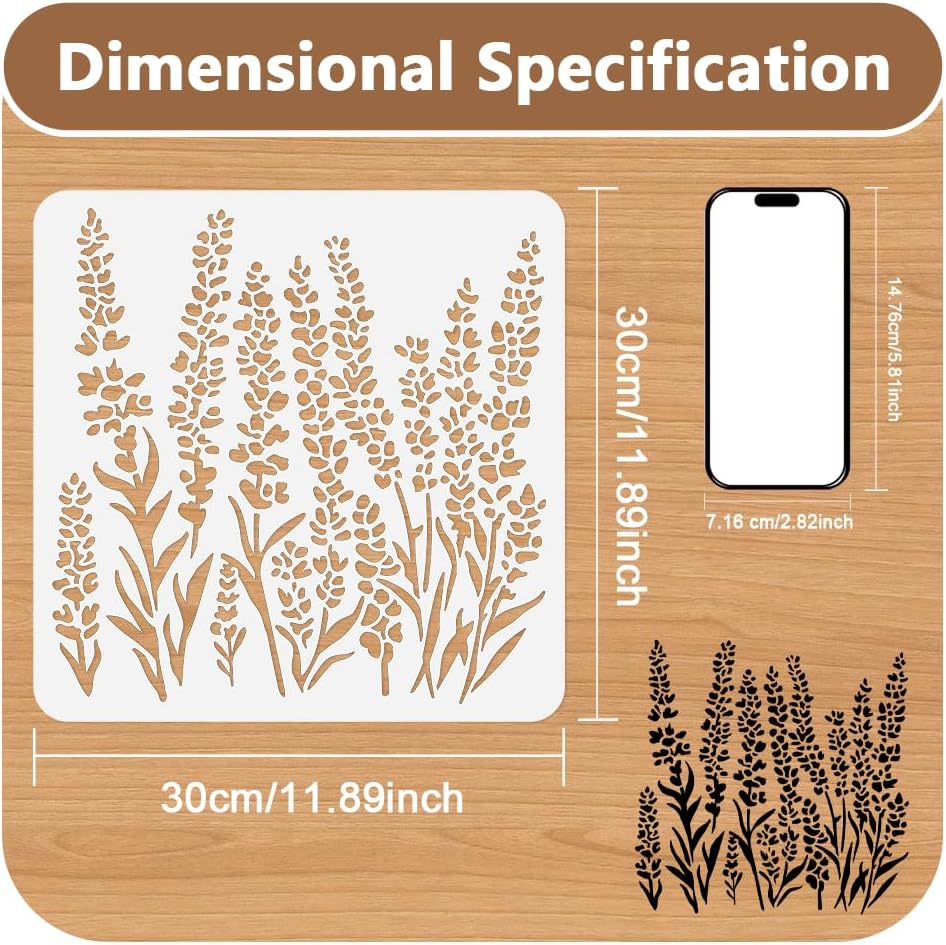 Plantillas reutilizables flores lavanda 11.8x11.8pulg para pintar
