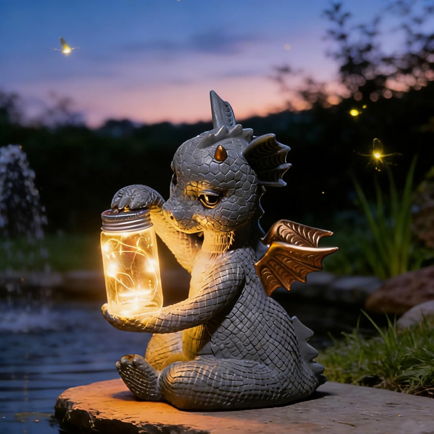 Estatua dragón bebé solar para jardín y hogar