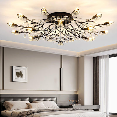 Lámpara techo cristal hojas negras dormitorio salón