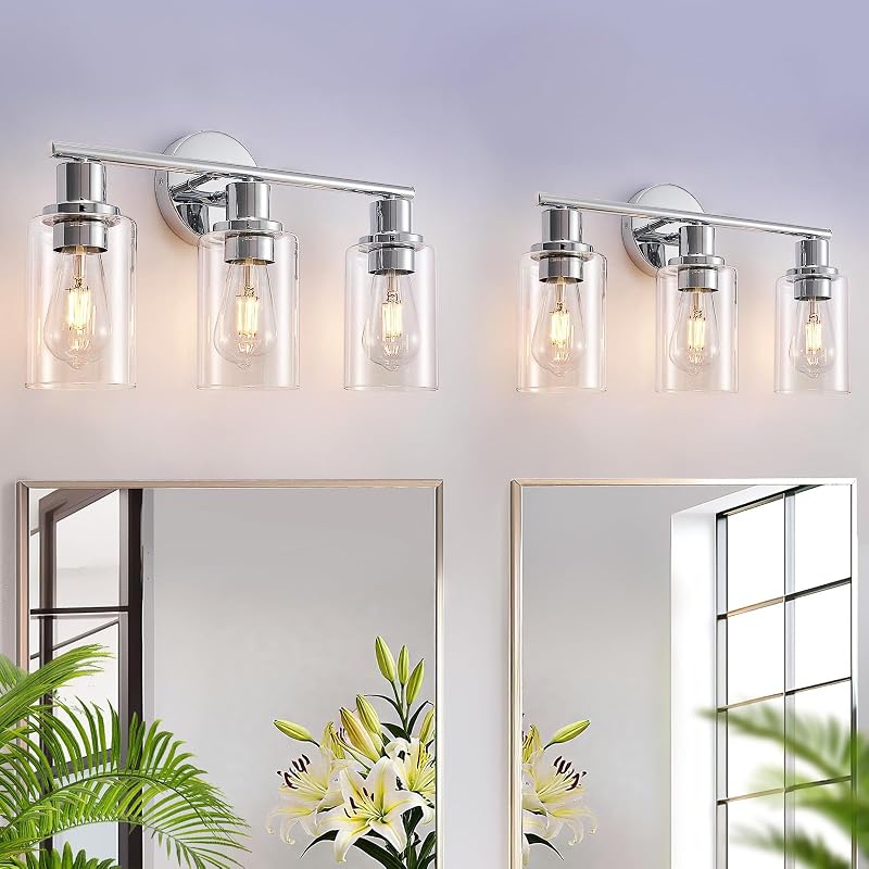 3 Lámparas baño modernas cromadas vidrio transparente 2 pack