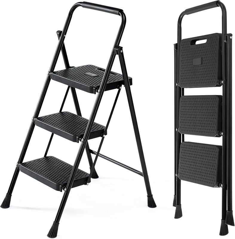 Escalera plegable 3 escalones acero negro 800lb