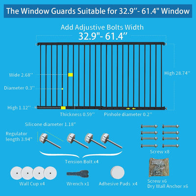 Protectores ventana ajustables 32.9-61.4pulg 2 Pzas Negro
