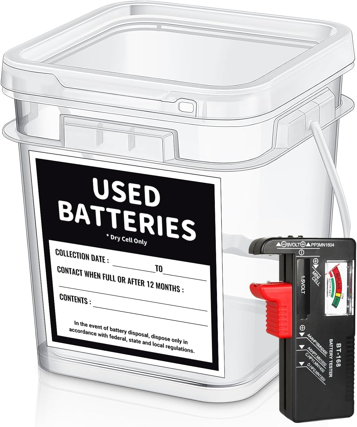 Contenedor reciclaje baterías con probador 1.32gal
