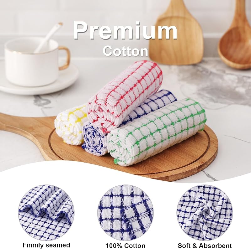 Set 16 paños cocina lino algodón 12x12pulg suaves