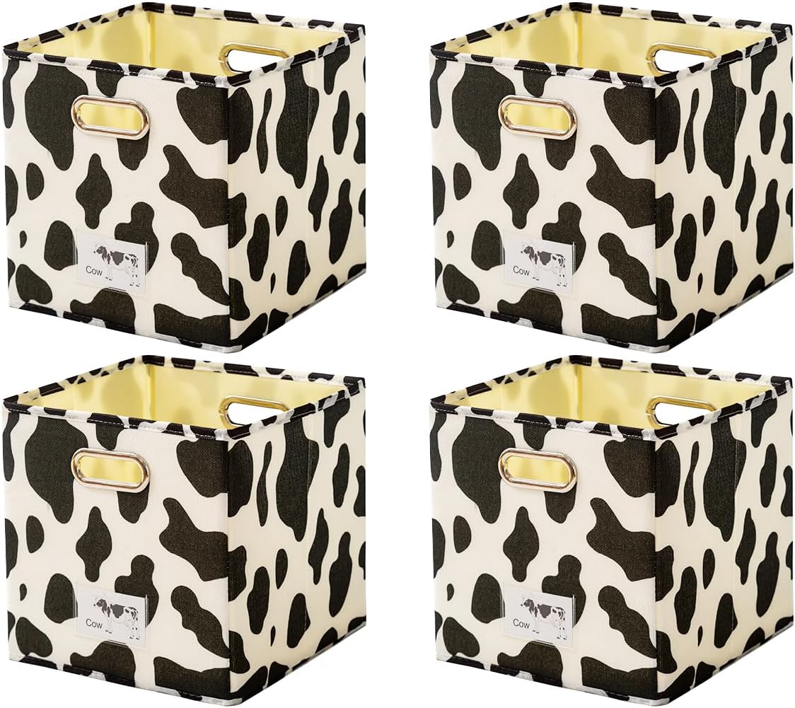 4 Cubos Plegables de Vaca con Asas 11x11x11"
