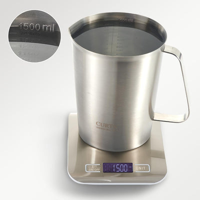 Taza medidora acero inox 48oz con mango y labio