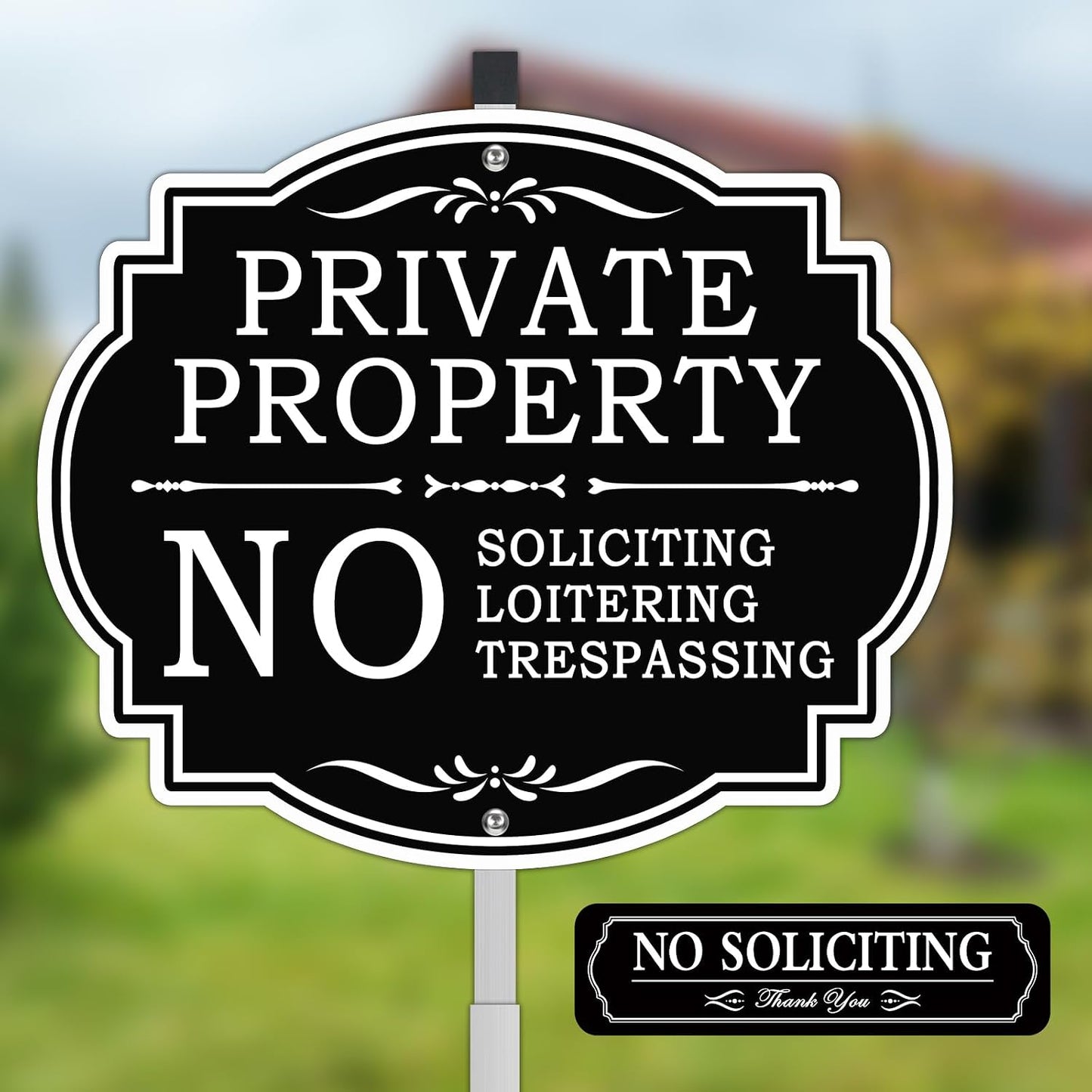 Letrero No Soliciting aluminio 12x28" estaca metal
