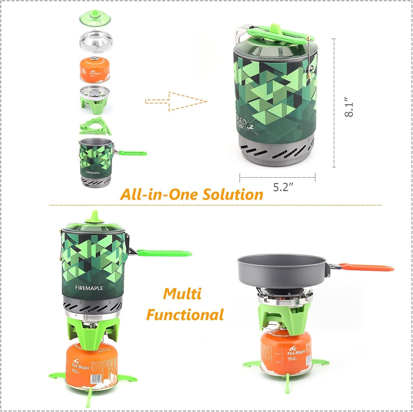 Estufa camping mochilero 1L Sistema cocina verde