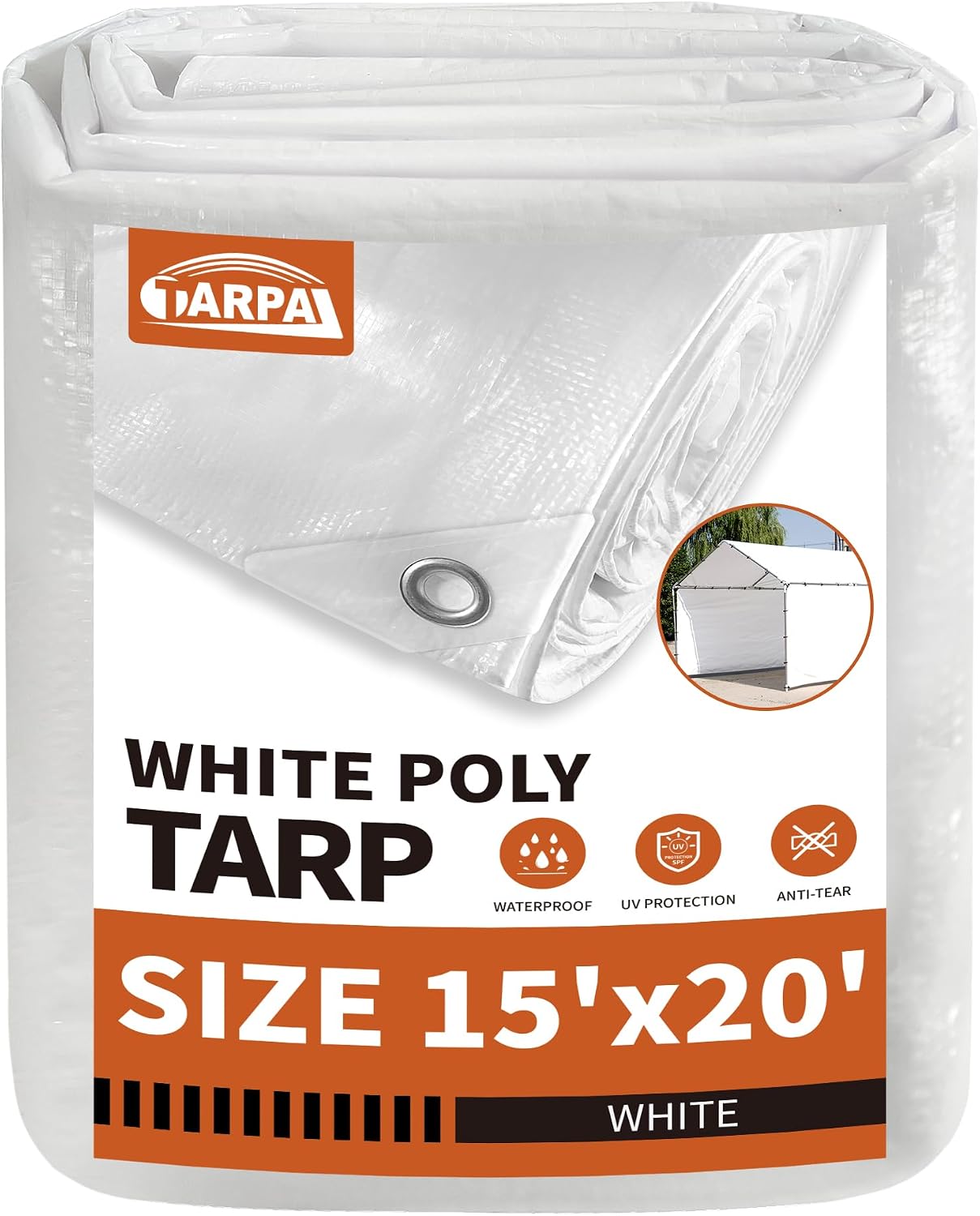 Lona blanca impermeable 15x20ft 7.5mil uso medio