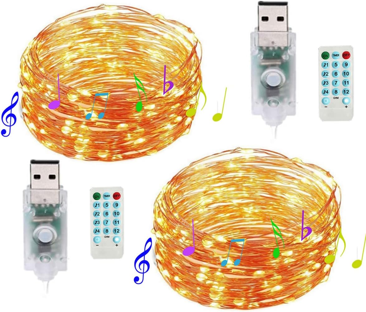 2 Pzas Tiras Luces Led Sonido 33pulg Temporizador Blanco