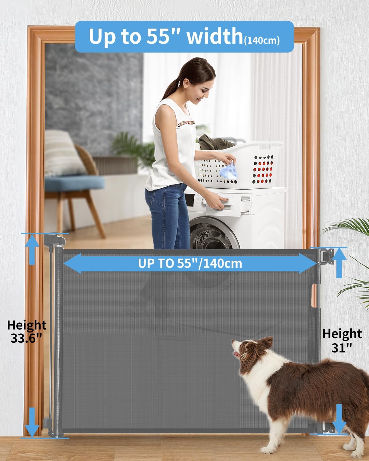 Puerta retráctil para bebés 33pulg alto 55pulg ancho