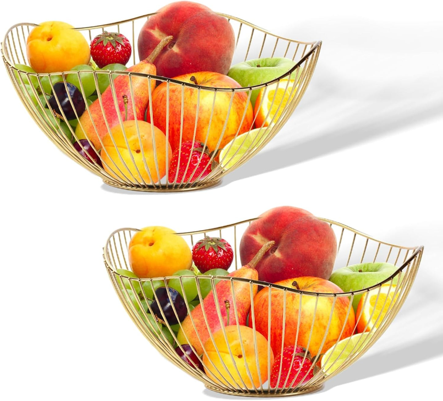 2 Pzas Cesta Frutas Alambre Metal Dorado Multiusos