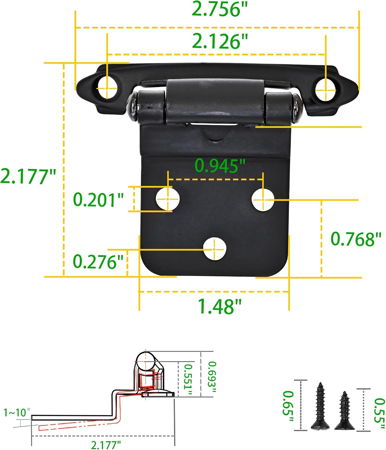 4 Pack Bisagras Autocerrables 3/8pulg Negro Mate